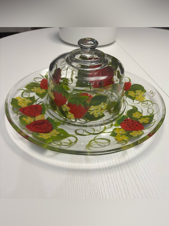L Elliott Other - Vintage L. Elliott Signed Hand Painted Glass Cheese Dome Cloche Platter